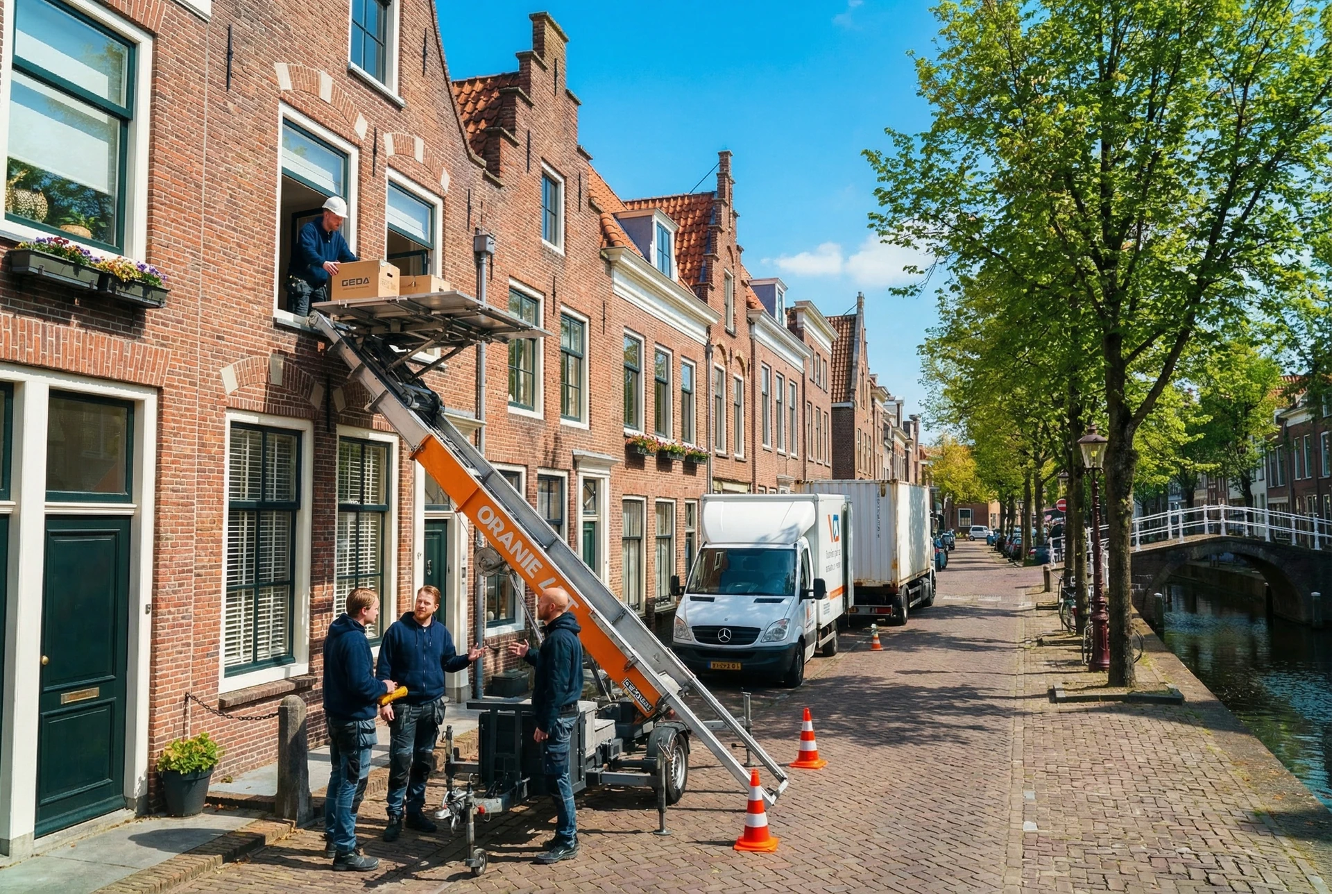 Aanhangerlift bij historisch pand De Waag Gouda